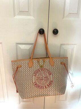 Neverfull MM Canvas Stamp Nude Rose Resort Collection Tote Bag Purse NEW LV
